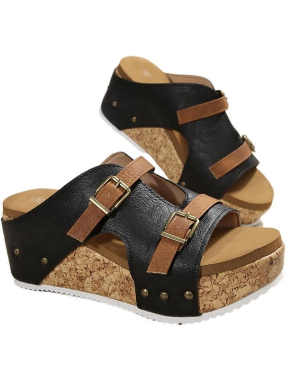 Stylish Women's Leather Wedge Sandals - Slip-On, Adjustable Straps, Orthopedic